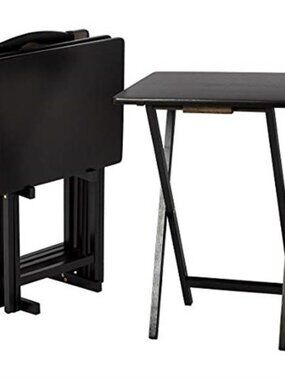 Folding TV Tray Table Set Wood Portable Snack Table Dinner Tray with Stand